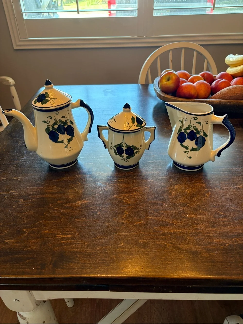 Blue Floral Ceramic Tea Set - Teapot, Sugar Bowl & Creamer